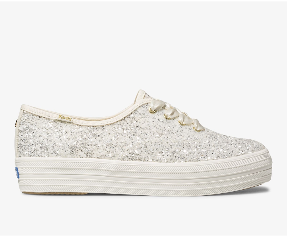 Basket Keds Femme Blanche - Kate Spade New York Triple Glitter - 459-JPWRLC